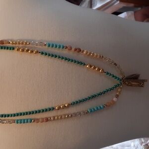 Womens long necklaces. 2 howlite, glass, stone bead, goldtone